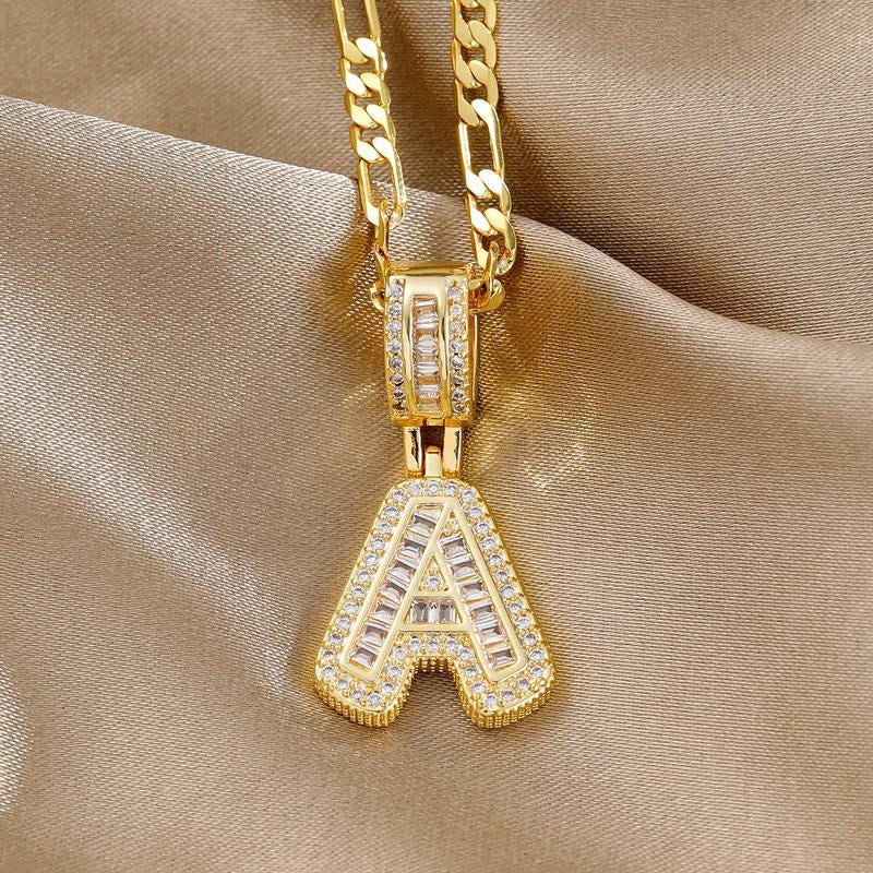 【B3】2 Count Initial Letter Necklace Set with Zirconia Stones | Golden/Silver Bubble Necklaces for Women | Iced Out Necklace for Men | Birthday Gifts Anniversary Gift | Letter Alphabet Necklace Zircon Stone Pendant Necklace Initial Zirconia Stone