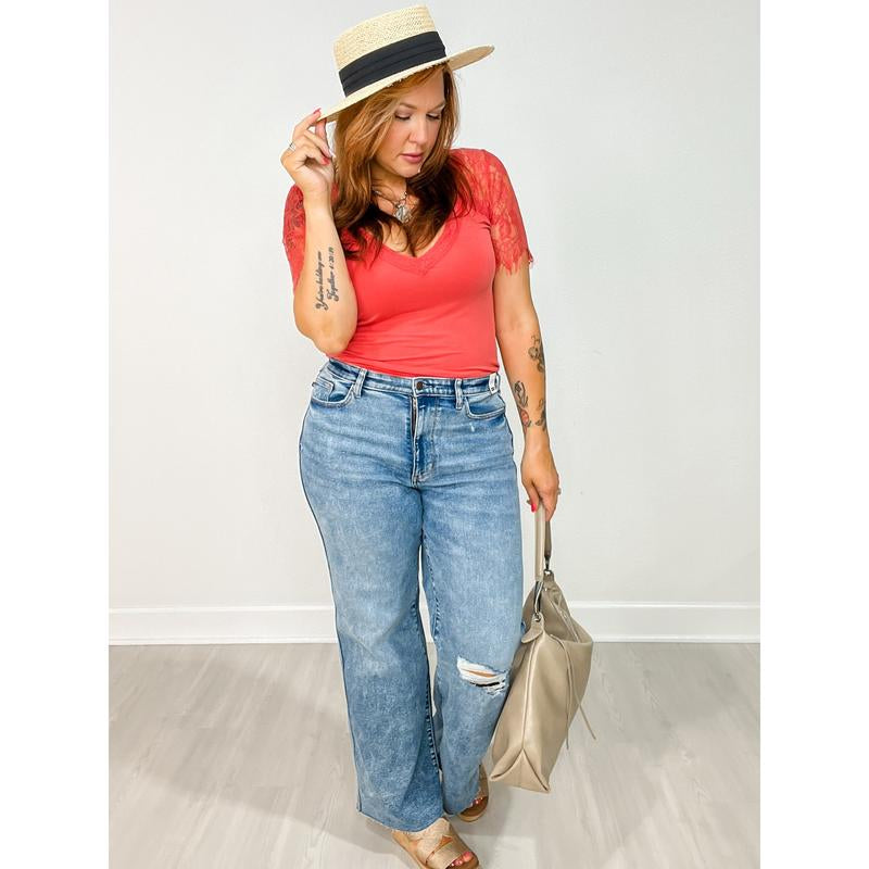 Judy Blue INDIGO RUSH High Rise Wide Leg with Slight Distressing Jeans