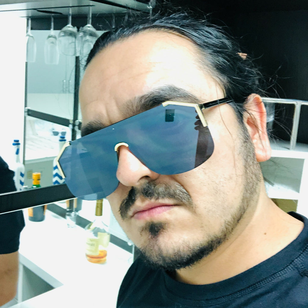 Men'S Sunglasses Designer Gold Frame Metal One Piece Lens Top Shades Fashion