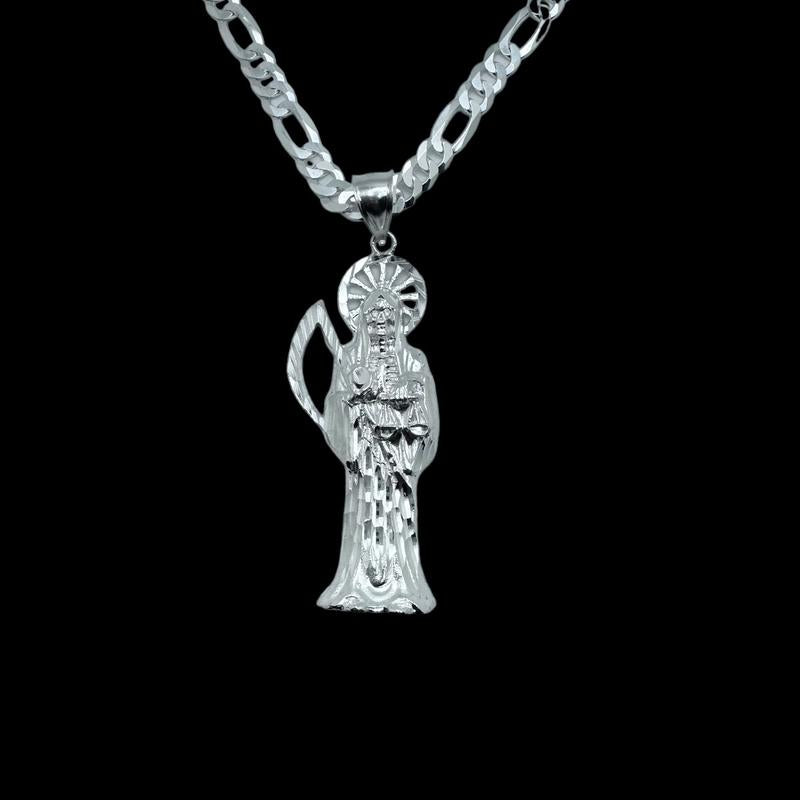 925 Sterling Silver Big Santa Muerte Necklace