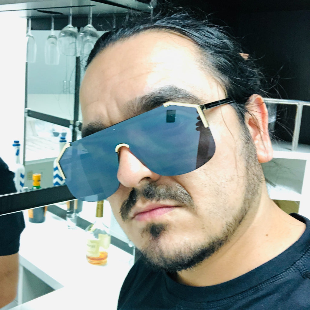 Men'S Sunglasses Designer Gold Frame Metal One Piece Lens Top Shades Fashion