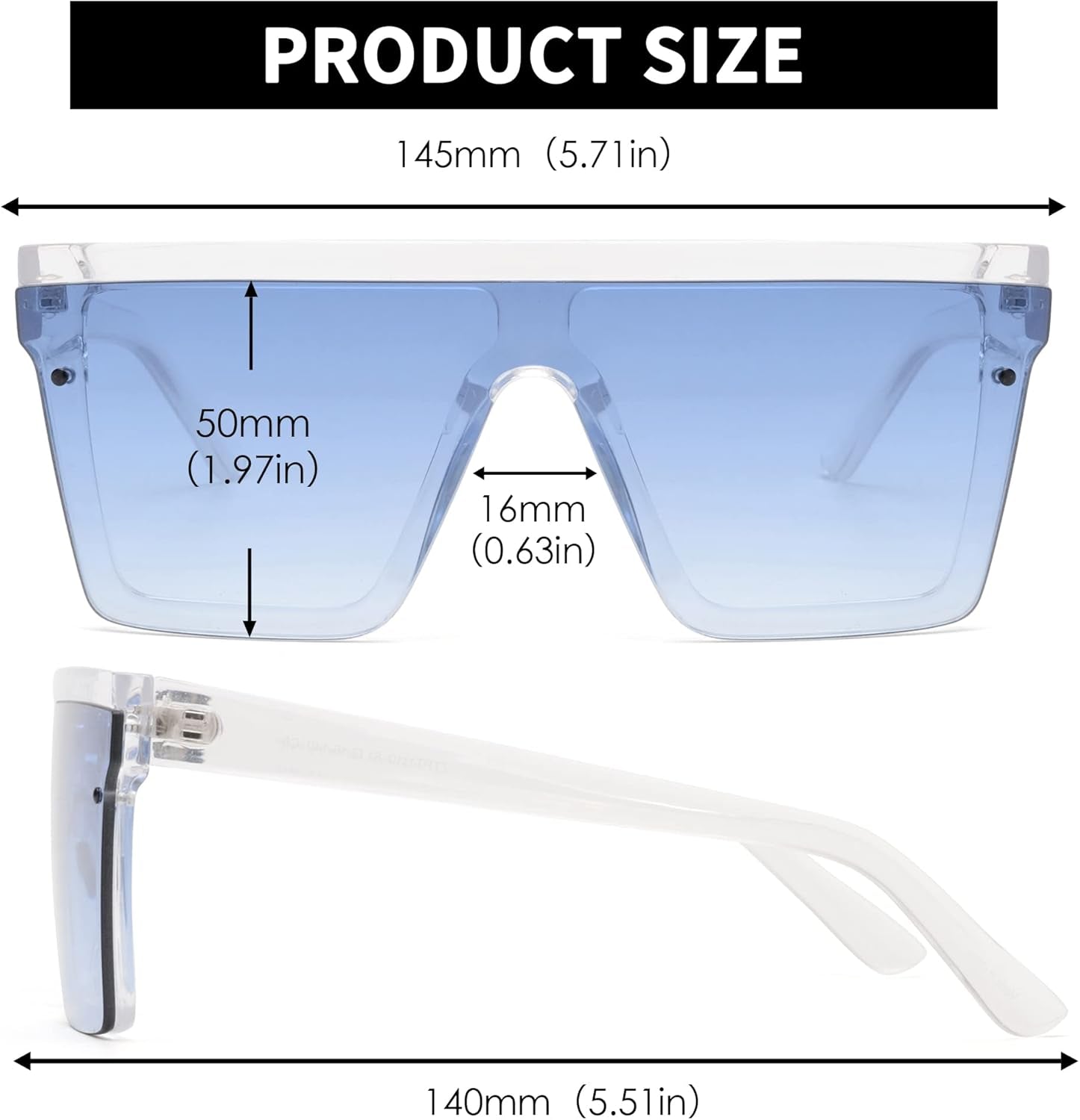 Flat Top Shield Sunglasses Square Mirror Rimless Glasses for Women Men