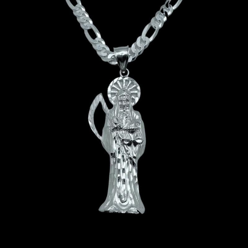 925 Sterling Silver Big Santa Muerte Necklace