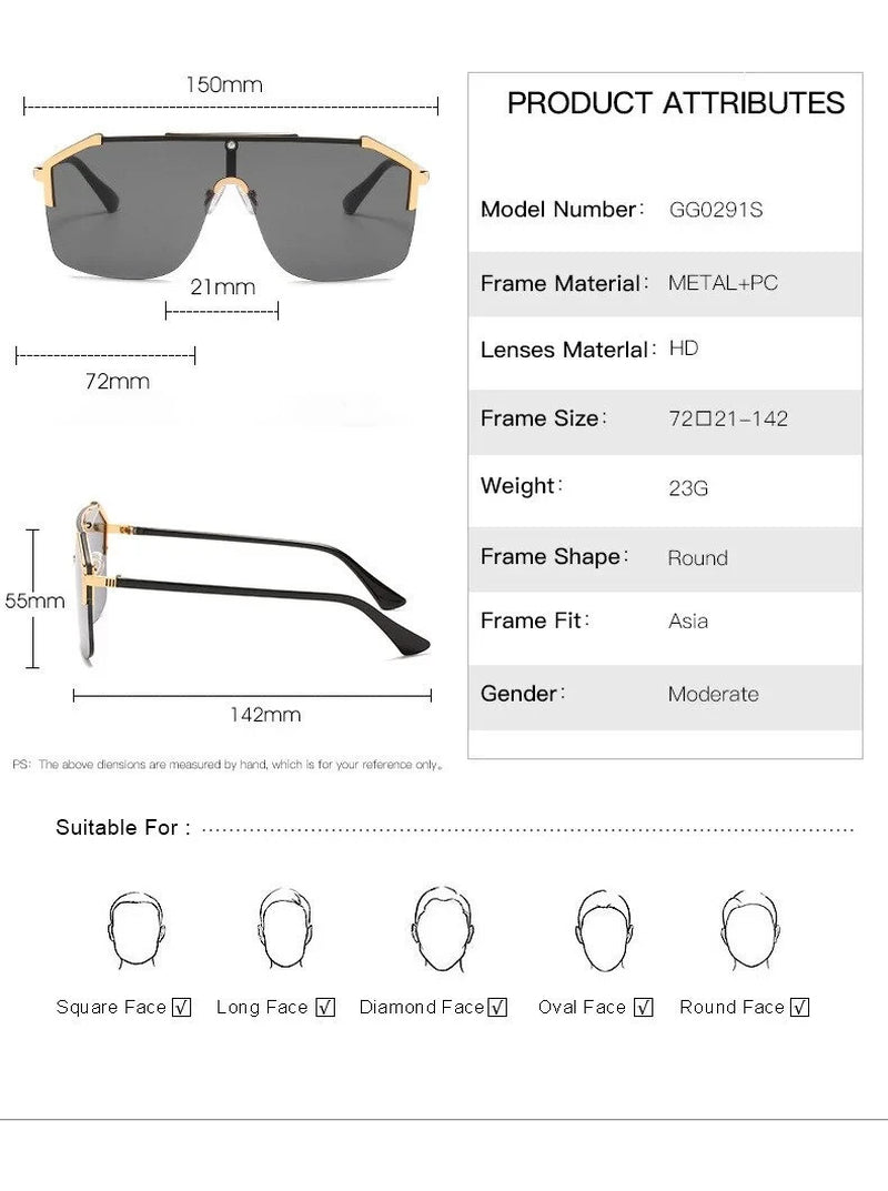 Men'S Sunglasses Designer Gold Frame Metal One Piece Lens Top Shades Fashion