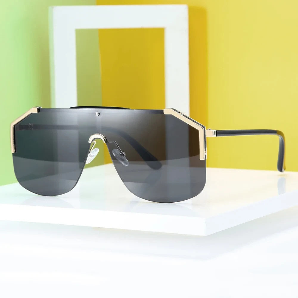 Men'S Sunglasses Designer Gold Frame Metal One Piece Lens Top Shades Fashion