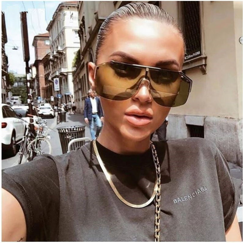 Men'S Sunglasses Designer Gold Frame Metal One Piece Lens Top Shades Fashion