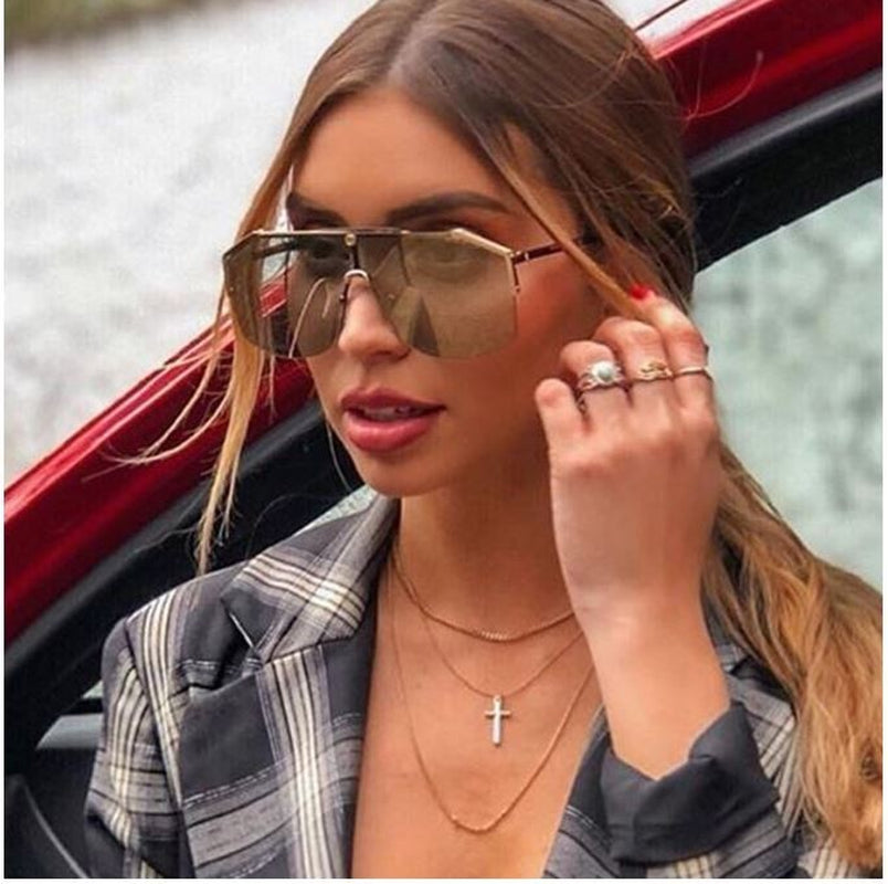 Men'S Sunglasses Designer Gold Frame Metal One Piece Lens Top Shades Fashion
