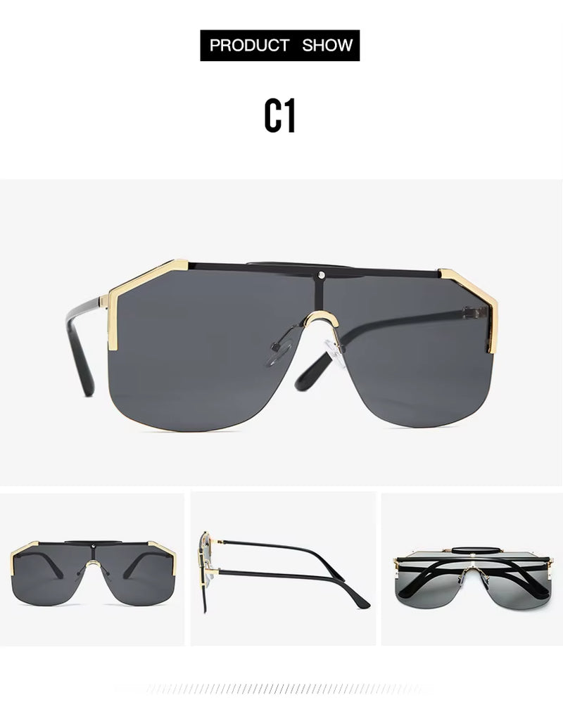 Men'S Sunglasses Designer Gold Frame Metal One Piece Lens Top Shades Fashion