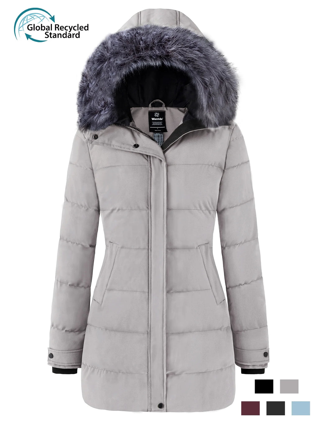 Women'S Winter Coat Hooded Puffer Jacket Insulated Windbreaker Jacket Gray L