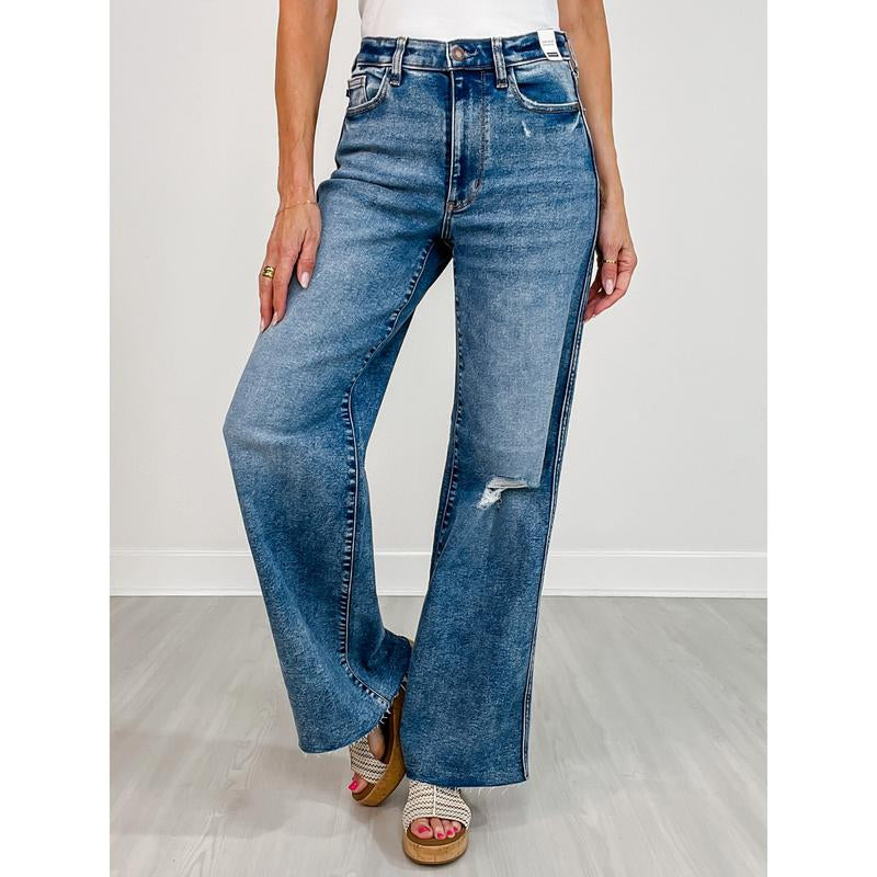 Judy Blue INDIGO RUSH High Rise Wide Leg with Slight Distressing Jeans