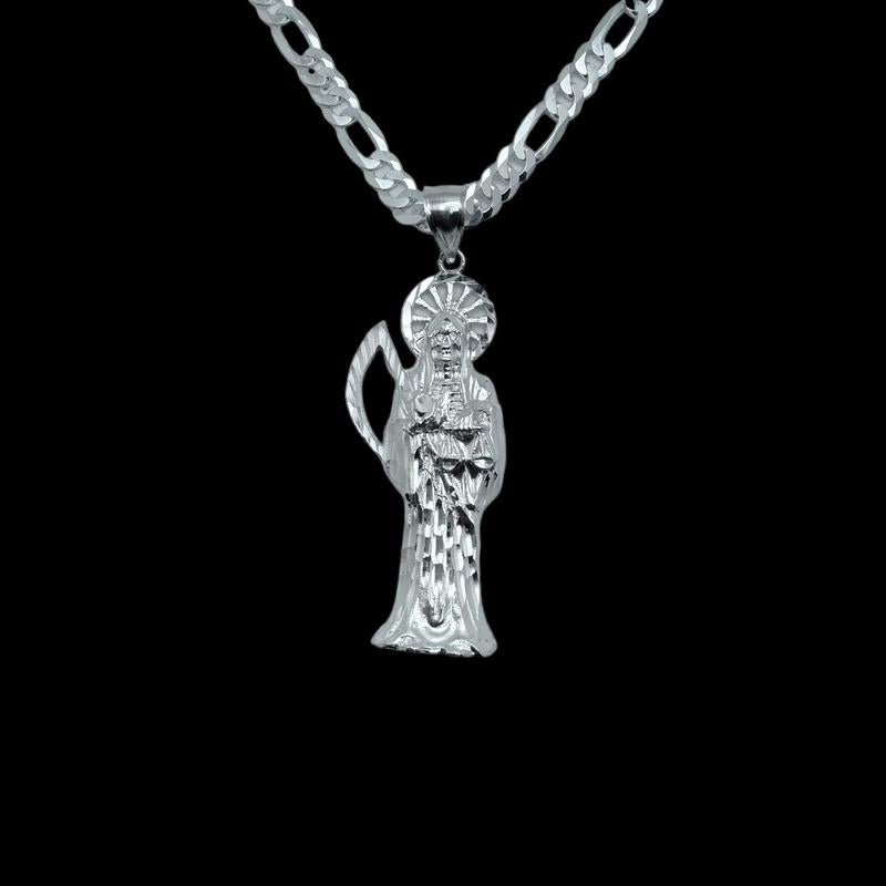 925 Sterling Silver Big Santa Muerte Necklace
