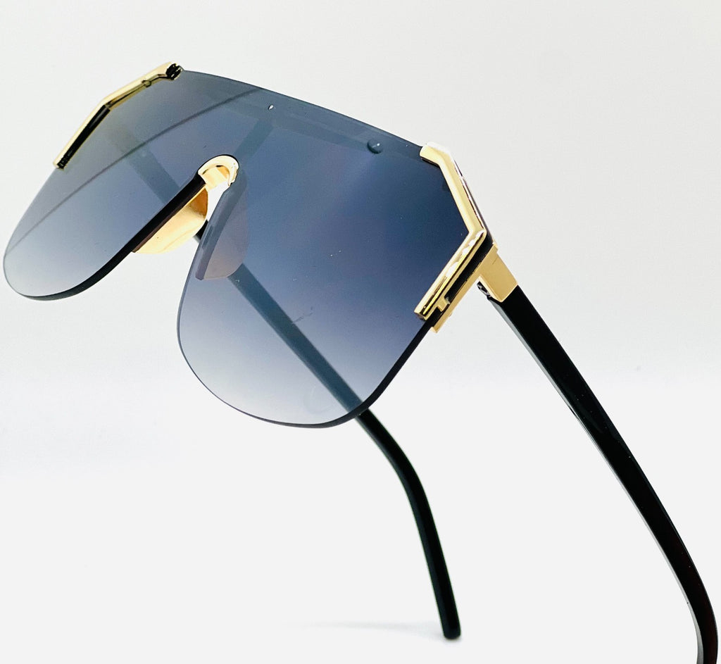 Men'S Sunglasses Designer Gold Frame Metal One Piece Lens Top Shades Fashion