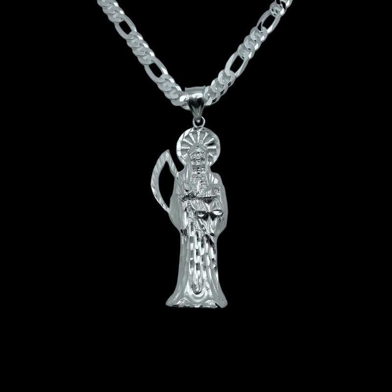 925 Sterling Silver Big Santa Muerte Necklace