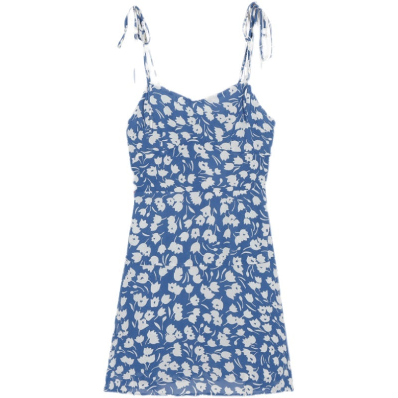 Floral Skirt Waist Tie Suspender Skirt Holiday Style Dress Short Skirt Women