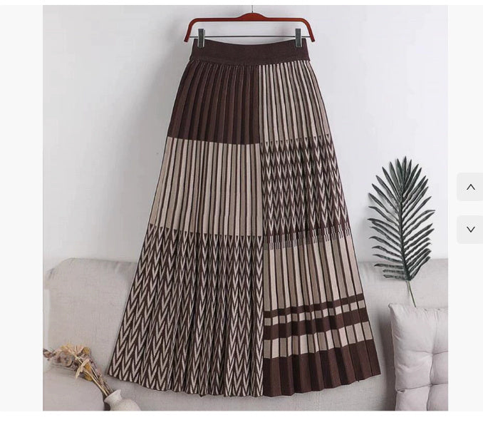 Plaid Pleated Skirt Knitted Skirt For Women