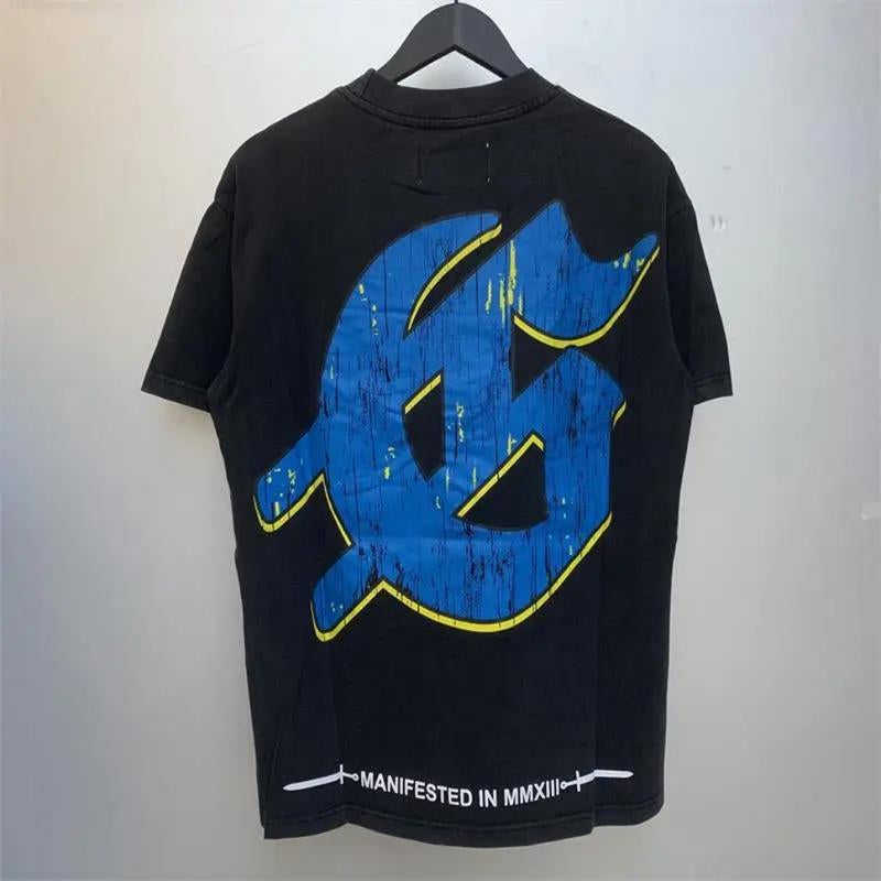 GODSPEED Retro Graffiti Heavy Water Washed Vintage Doberman Inu Printed Youth Men'S and Women'S Trendy Short Sleeved T-Shirt