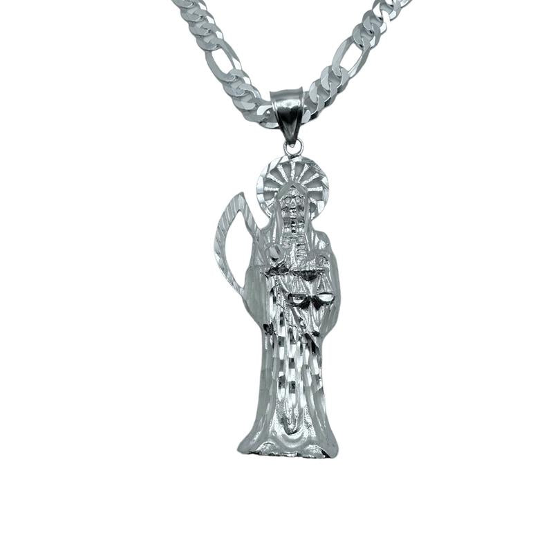 925 Sterling Silver Big Santa Muerte Necklace