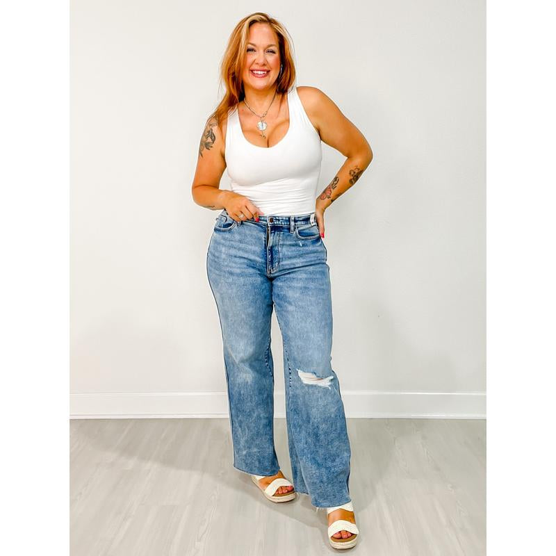 Judy Blue INDIGO RUSH High Rise Wide Leg with Slight Distressing Jeans