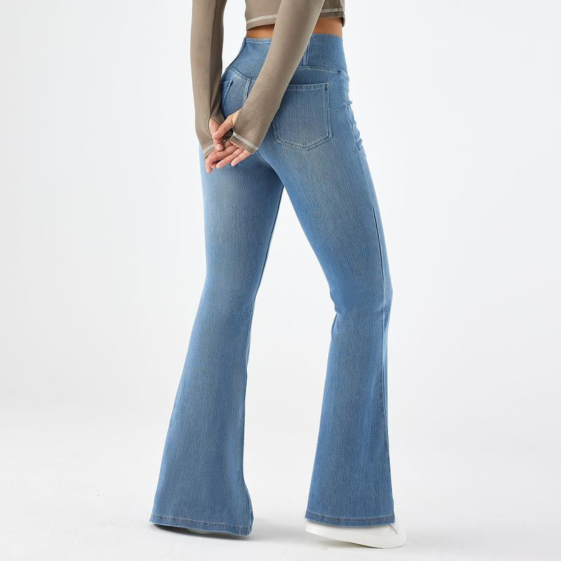 Oqqfitness Women'S High Waisted Crossover Bell Bottom Jeans Stretchy Denim with Pockets Flare Leggings Trendy Streetwear Basic Fitted Style