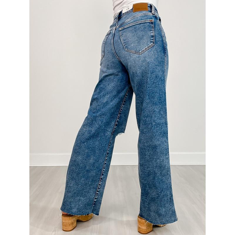 Judy Blue INDIGO RUSH High Rise Wide Leg with Slight Distressing Jeans
