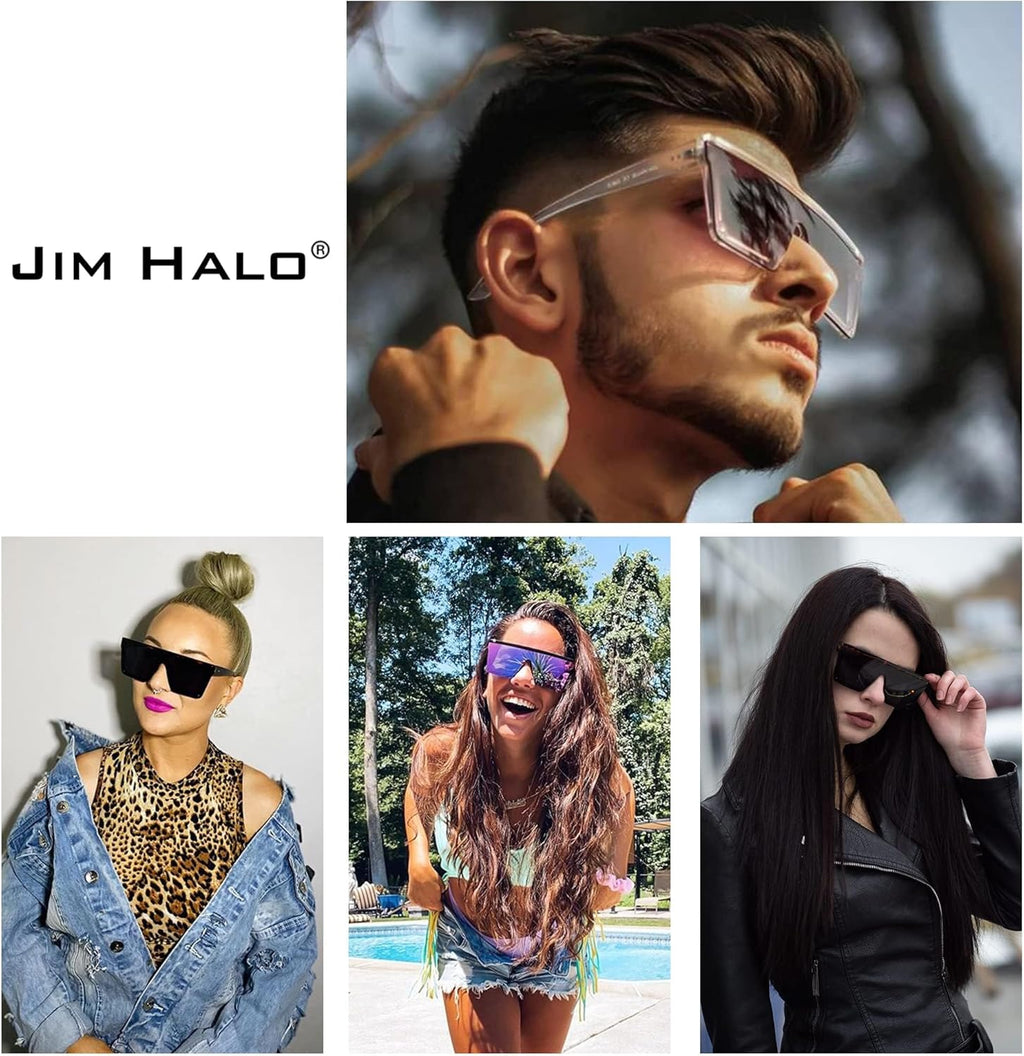 Flat Top Shield Sunglasses Square Mirror Rimless Glasses for Women Men