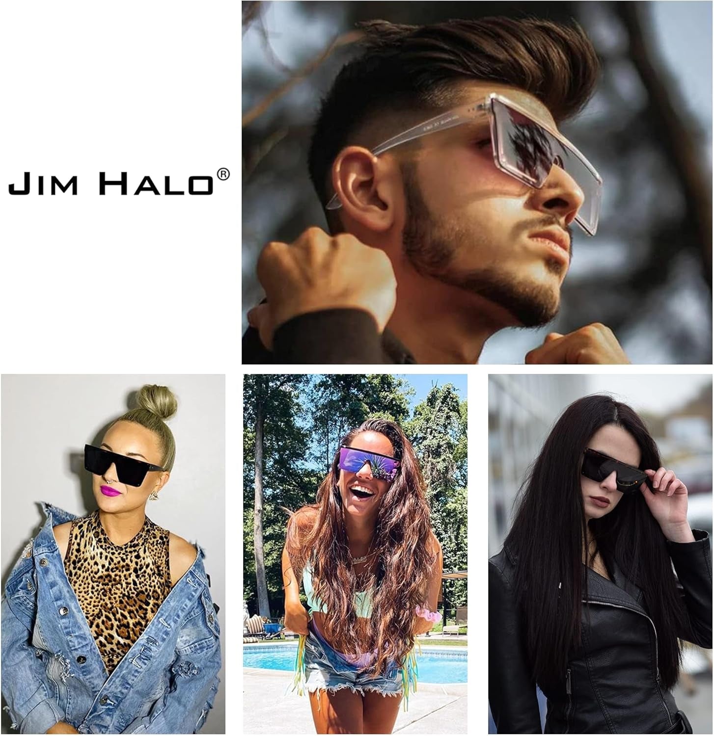 Flat Top Shield Sunglasses Square Mirror Rimless Glasses for Women Men