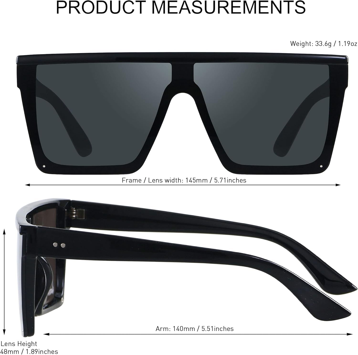 Square Oversized Sunglasses for Women Men Big Flat Top Fashion Shield Large UV Protection Rimless Shades