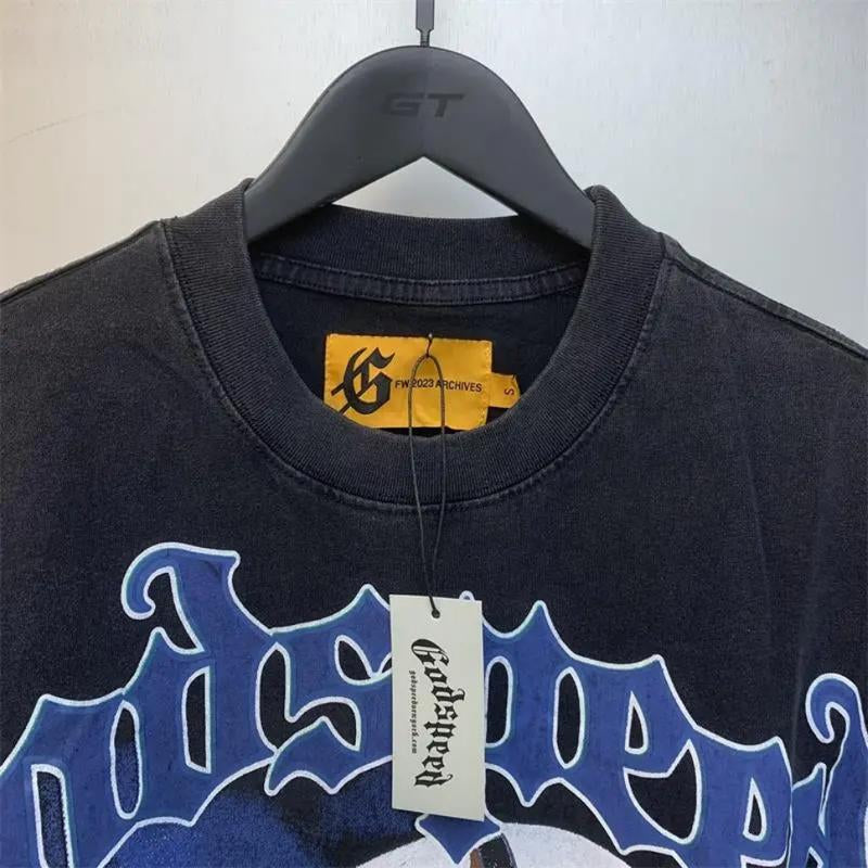 GODSPEED Retro Graffiti Heavy Water Washed Vintage Doberman Inu Printed Youth Men'S and Women'S Trendy Short Sleeved T-Shirt